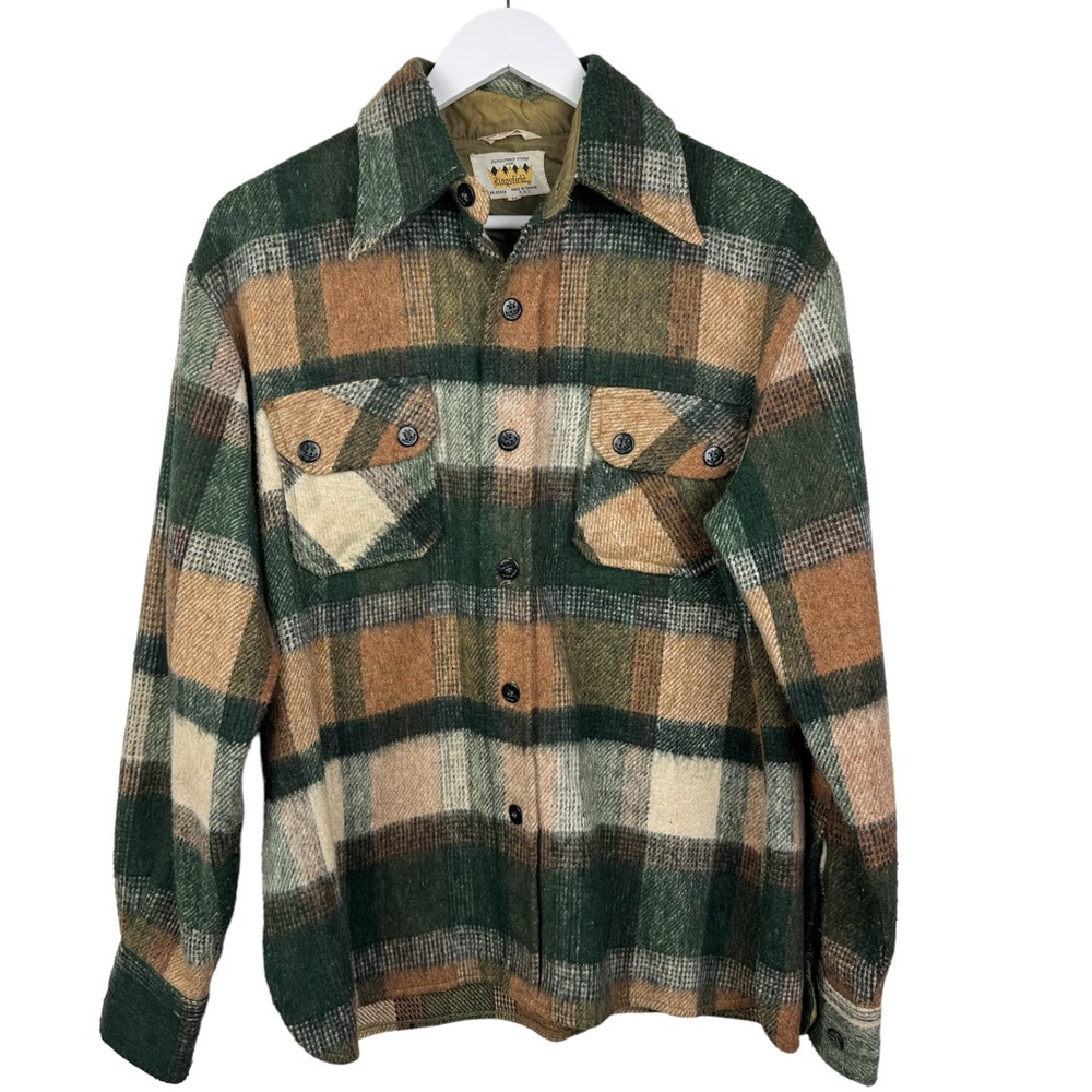 VINTAGE 70’s Kingsfield Wool Blend Button Down Flannel Shirt Size Medium
